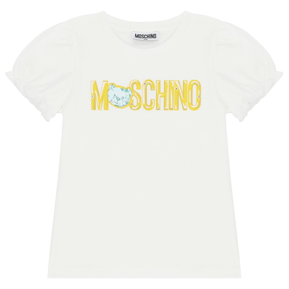 T-shirt avorio per bambina con orsetto